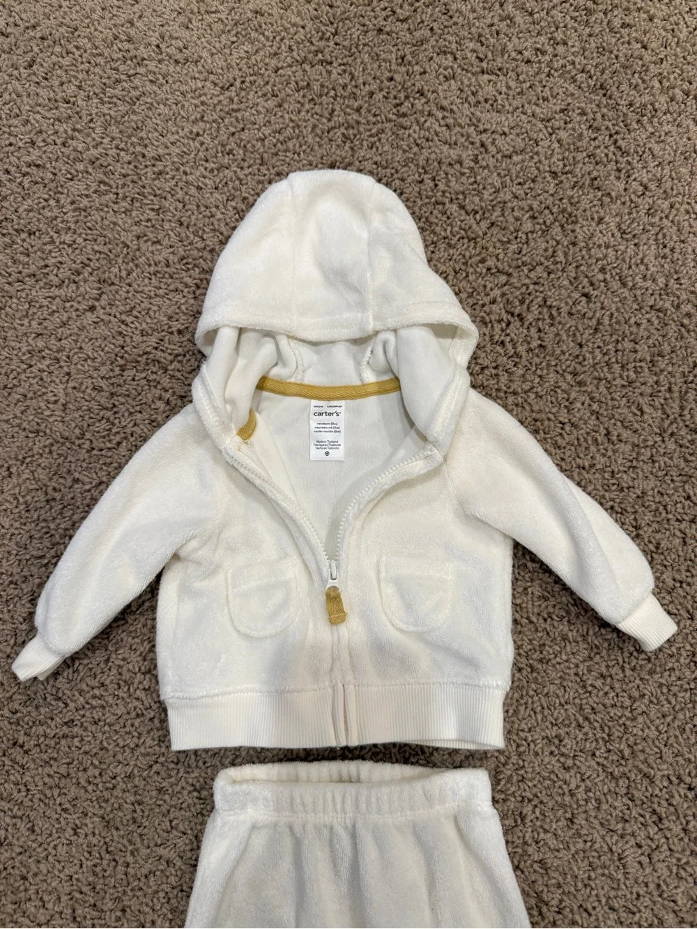 Carter’s Newborn Cream Terry Cloth Cotton Duck Zip-Up Hoodie & Sweatpants